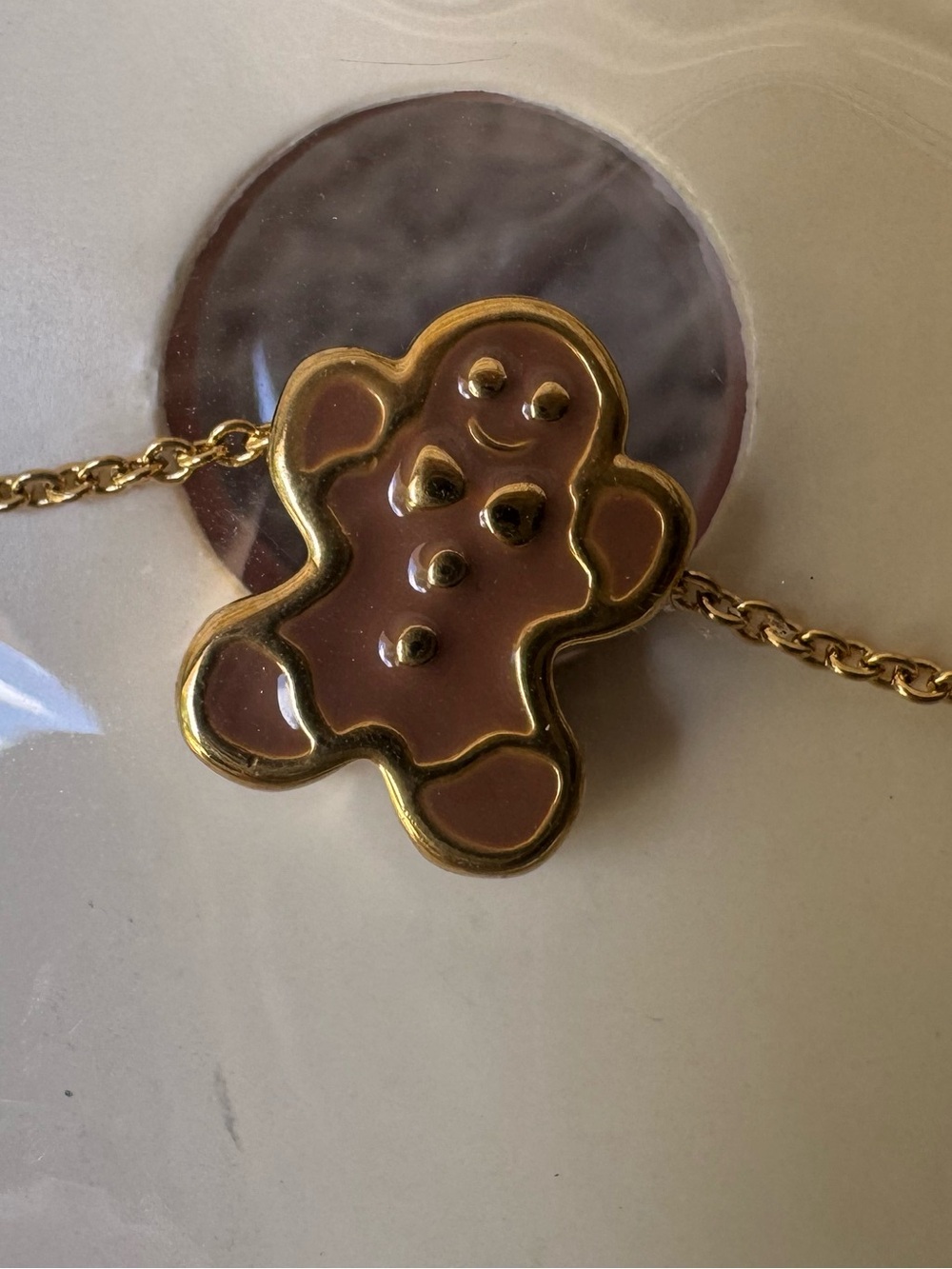 Tiny Tags 14k Gold Ion Plated Gingerbread Man Charm Necklace - Picture 2 of 3